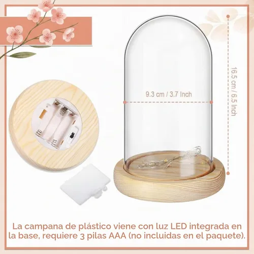 Vista 6 de Roowest - 12 cúpula de plástico Cloche, luz LED y base de madera, 6.5 x 3.7 pulgadas