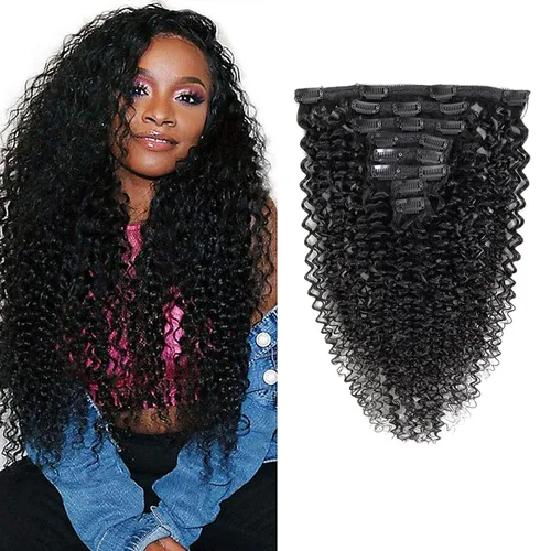 Vista 15 de Extensiones de cabello ondulado con clip, rizado natural, 100% cabello humano brasileño sin procesar, para mujeres negras (12 pulgadas)