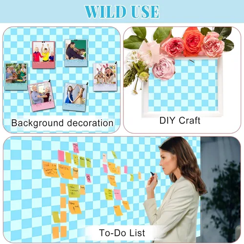 Vista 4 de Rollo de Tablón de Anuncios a Cuadros Azul, Azul Pastel, Reutilizable, Impermeable, Borrable, Póster de Tablón de Anuncios de Tela No Tejida