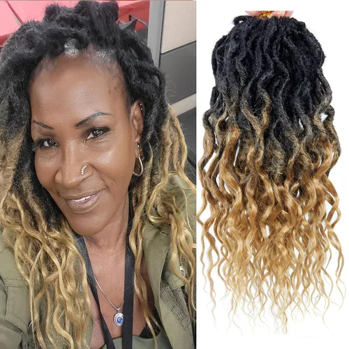 Vista 53 de 8 paquetes de rastas de cabello sintético de ganchillo de 18 pulgadas, rastas sintéticas boho con extremos rizados, cabello de ganchillo de rastas