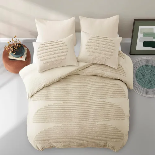 Vista 6 de BEDAZZLED Funda de edredón tamaño Queen, 5 piezas, juego de funda de edredón texturizada blanca, suave y transpirable, juego de funda de edredón