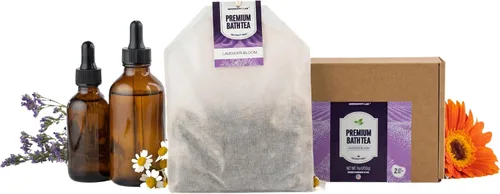 Té de baño de lavanda – Saquita de gran tamaño para pies y baño de 7 onzas con sales de Epsom y del Mar Muerto, manzanilla, avena y leche de coco,