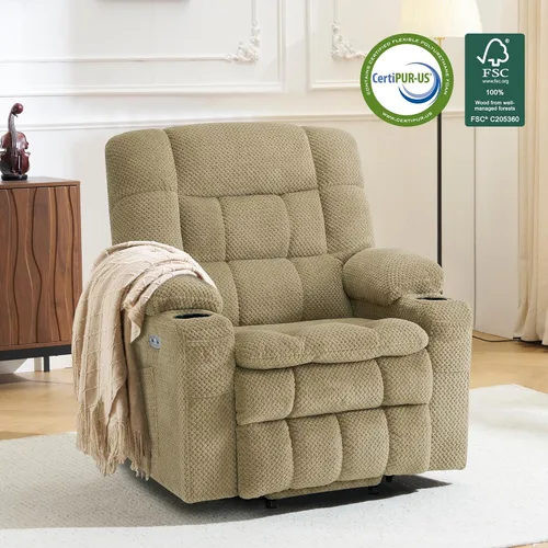 Vista 4 de MCombo Silla reclinable eléctrica de doble motor para personas mayores, silla elevadora plana con calor y masaje, silla elevadora pequeña, Beige