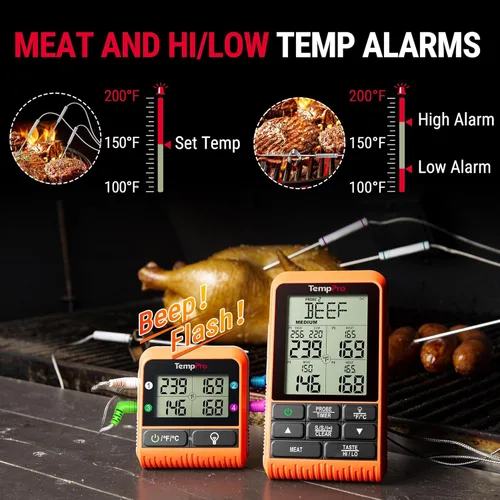 Vista 7 de ThermoPro TP829 - Termómetro inalámbrico de carne digital de 1000 pies para asar y ahumar, 4 sondas de carne, termómetro de parrilla para parrilla