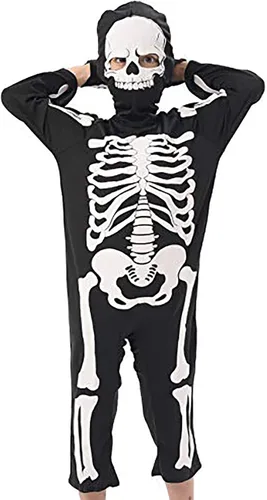 Vista 3 de Disfraz de esqueleto para niños, para Halloween, disfraz espeluznante con máscara de calavera