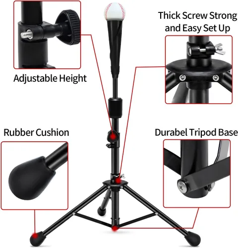 Vista 5 de FDLS Baseball Batting tee for Adults and Youth Teens, Portable Tripod Stand Base Tee Easy Adjustable Height 27 to 46 inches for Hitting Training
