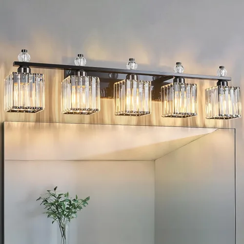 Vista 12 de Luces de Tocador de Baño 2-Luz Placado Negro Iluminación Moderna de Cristal para Tocador sobre Espejo Accesorios de Iluminación de Tocador