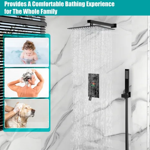 Vista 16 de SKOWLL Shower System with Tub Spout Bathroom Tub and Shower Faucet Combo Wall Mount 12 Inch Black Shower Head and Handle Set, Display Shower Valve