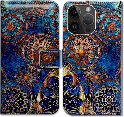 Vista 14 de Bcov Funda para iPhone 15 Pro, de piel con tapa y soporte para tarjeta y soporte para iPhone 15 Pro