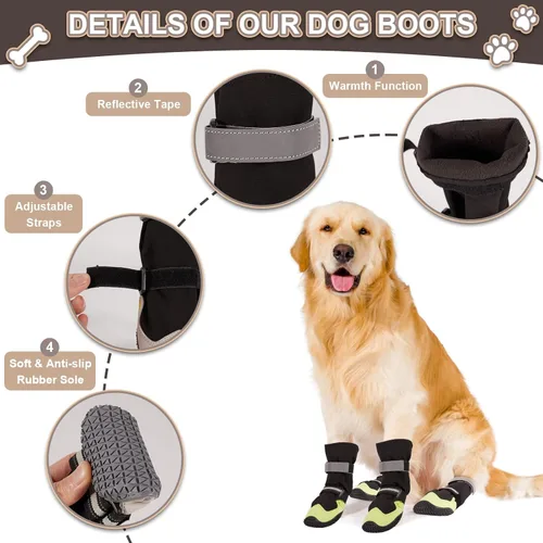 Vista 4 de Zapatos para perros grandes, botas para perros medianos y protectores de patas para el día de invierno, pavimento caliente de verano, impermeable