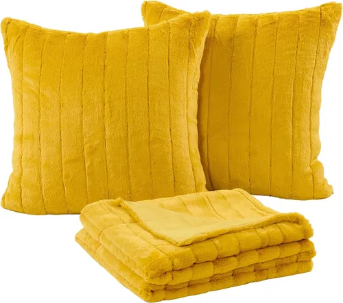 Vista 11 de Home Soft Things Manta de piel sintética de conejo (60 x 80 pulgadas) y 2 fundas de almohada (18 x 18 pulgadas), juego de 3 almohadas plateadas