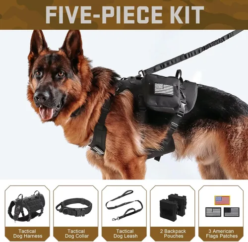 Vista 2 de Forestpaw Arnés táctico para perros grandes, collar táctico para perro con correa elástica, arnés militar para perro sin tirones para entrenamiento