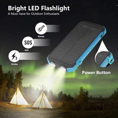 Vista 5 de Cargador solar de 20,000 mAh, cargador inalámbrico portátil, cargador de batería externa de carga rápida con 6 salidas para teléfonos celulares