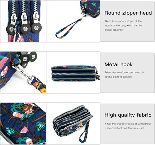 Vista 2 de BIAOTIE Cartera de pulsera de gran capacidad, Bolso de mano de nailon impreso impermeable para mujer