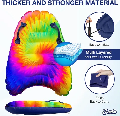 Vista 4 de JAMBO Paquete de 2 tablas inflables de surf con asas para toboganes de agua, tablas de boogie para playa, piscina, lago y toboganes, juguetes