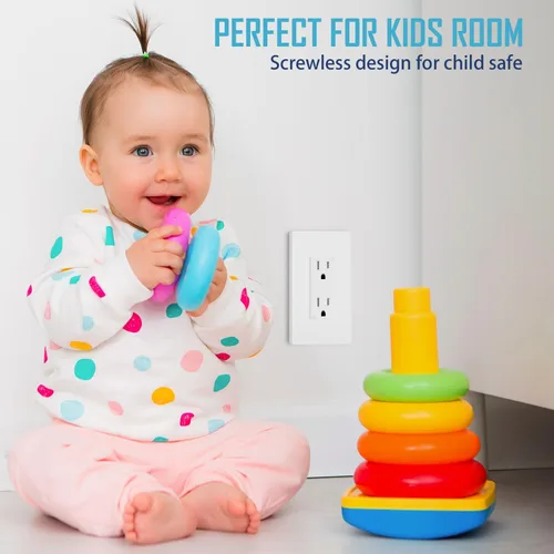 Vista 4 de TAKETEK - Placas de pared decorativas sin tornillos, cubiertas de tomacorriente seguras para niños, cubiertas de interruptor de 1 banda en blanco