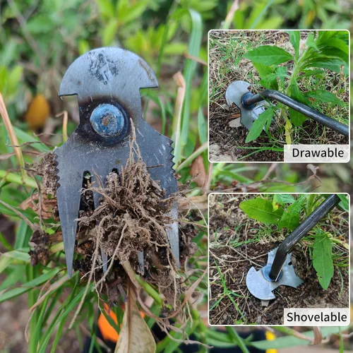 Vista 3 de XIAONAN Herramienta de desmalezas, herramienta de extracción de malezas de jardín con mango, herramienta manual de desbrozadora manual de 4 dientes