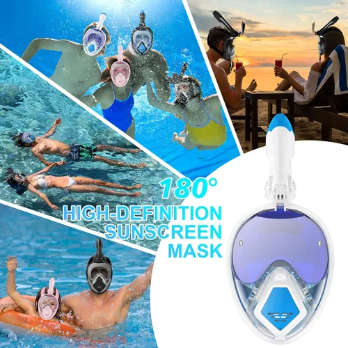 Vista 9 de Devilfish Full Face Snorkel Mask Adults, Dry Top System Snorkeling Set with Foldable Sunglasses, 180 Degree Panoramic View Snorkel Gear, Scuba