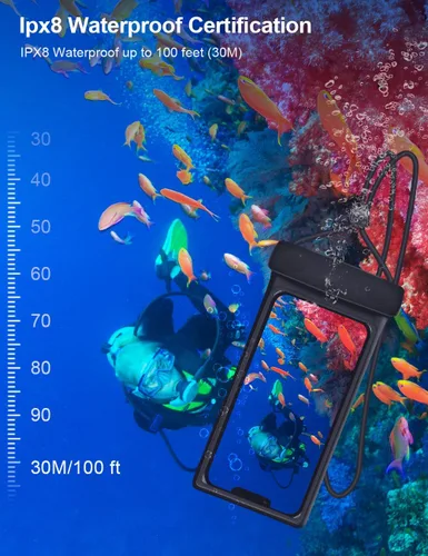 Vista 3 de wellhouse Funda impermeable 3D para teléfono con cordón, TPU de 100 pies, funda impermeable profunda para iPhone 17 16 15 14 13 12 Pro Max XS