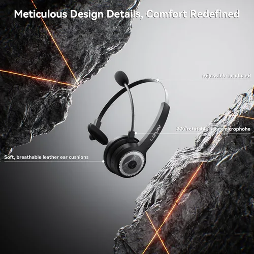 Vista 6 de LEVN Auriculares inalámbricos con micrófono para el trabajo, auriculares inalámbricos (base de carga, cancelación de ruido y botón de silencio)
