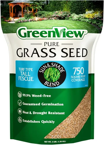 GreenView Pure Grass Seed Turf Type Tall Fescue Sun & Shade Blend - Bolsa de 3 libras - Cubre hasta 750 pies cuadrados.
