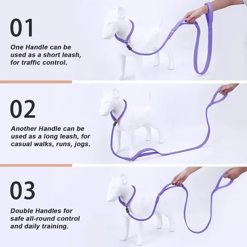 Vista 92 de Correa antideslizante para perro, correa de entrenamiento para perros con doble asa, correa antideslizante de cuero suave y collar, correa de nailon