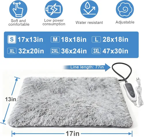 Vista 2 de GOLOPET Almohadilla térmica para gatos de 17 x 13 pulgadas con interruptor de termostato inteligente y tubo de protección de línea de alimentación