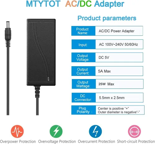 Vista 2 de Adaptador de fuente de alimentación de 5V 5A DC AC a DC 5Volt 5A 3A 2A 1A Adaptador de corriente Convertidor de fuente de alimentación 5V