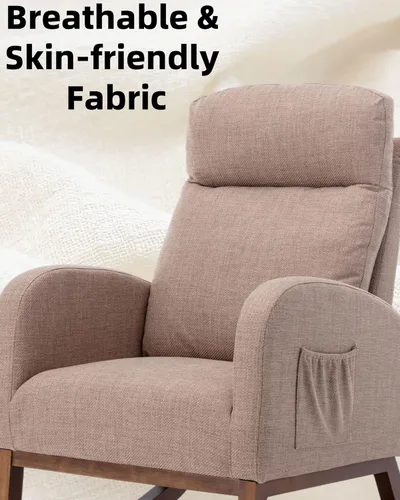 Vista 12 de Silla mecedora para guardería, silla tapizada para guardería con tela transpirable para dormitorio, sala de estar, color beige