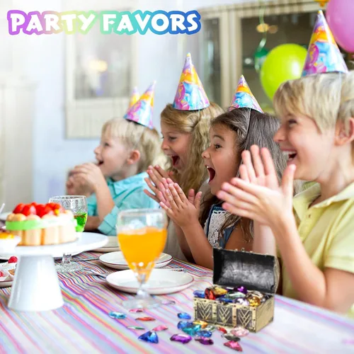 Vista 5 de Hicarer 100 piezas de gemas de juguete, tesoro pirata, joyas, gemas acrílicas falsas, diamantes de brillo multicolor, gemas de plástico con bolsa