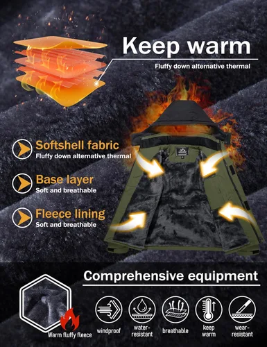 Vista 3 de MAGCOMSEN - Abrigos de invierno para hombre, chaqueta impermeable para esquí y nieve, chaqueta abrigada de forro polar, parka con capucha