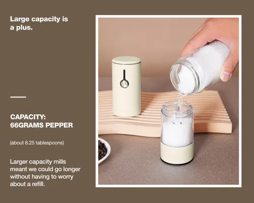 Vista 4 de Juego de molinillo eléctrico recargable de acero inoxidable para sal y pimienta, carga USB con cubierta antipolvo, 6 modos de molienda ajustables +