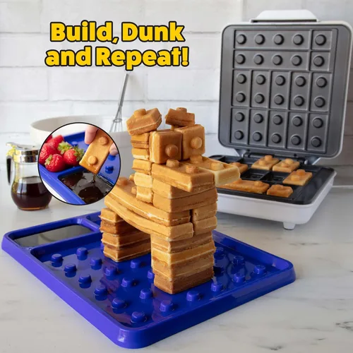 Vista 3 de Máquina eléctrica para hacer gofres con forma de ladrillos de construcción - NEGRO con 2 placas de construcción para comer - Cocina divertidos