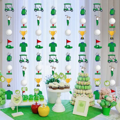 Vista 4 de Decoraciones para fiestas de golf, 8 unidades, guirnalda colgante de carrito con temática de golf, decoración de cumpleaños, decoración de golf
