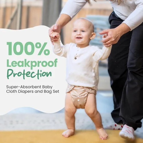 Vista 7 de Pañales de tela con 6 insertos y bolsa húmeda, reutilizables, ajustables para bebés y niños pequeños, pañales de talla única que crecen con tu bebé