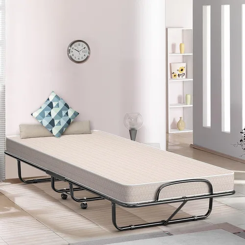 Vista 8 de HAPPYGRILL Cama enrollable, cama plegable con colchón de espuma viscoelástica de 5 pulgadas, marco de acero resistente, 4 ruedas universales, cama