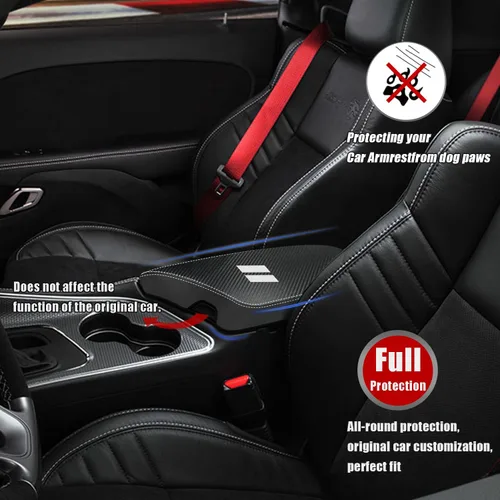 Vista 2 de Funda para reposabrazos de consola central de automóvil para Dodge Challenger 2015-2018 2019 2020 2021 2022 2023, de piel, antiarañazos, protector