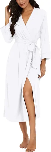 Vista 66 de VINTATRE Bata tipo kimono para mujer, bata larga de punto, ligera, suave, ropa de dormir con cuello en V, casual, ropa de descanso para mujer Verde