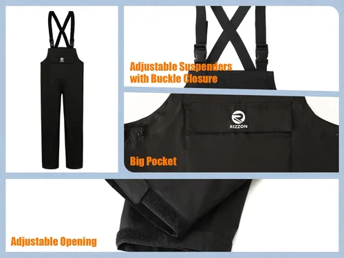 Vista 3 de Rizzon Traje de lluvia de pesca para hombre, impermeable, chaqueta de lluvia, pantalones con capucha, equipo de clima sucio