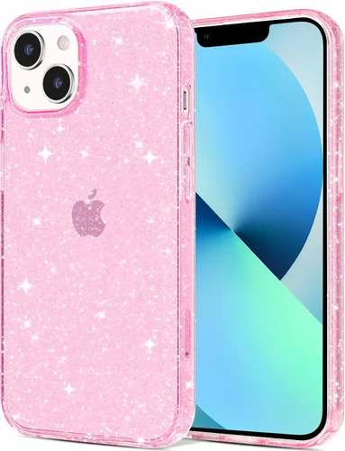 JJGoo Compatible con iPhone 13 Funda, Funda Protectora con Purpurina TPU Suave Resistente a Golpes con Parachoques, Brillante Reluciente Bonita