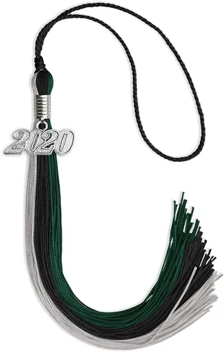 Vista 124 de Endea Graduation Borla de triple color con gota de fecha plateada (negro/dorado/granate, 2020)