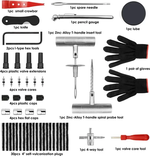 Vista 2 de Kit de reparación de neumáticos, kit de parches de neumáticos con tapones para arreglar pinchazos y tapar llantas ponchadas para automóvil