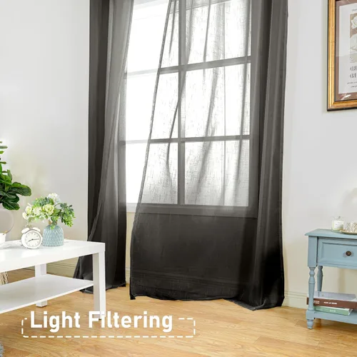 Vista 2 de BGment Juego de 2 paneles de cortinas de lino traslúcidas negras para sala de estar, cortinas semitransparentes de 84 pulgadas de largo