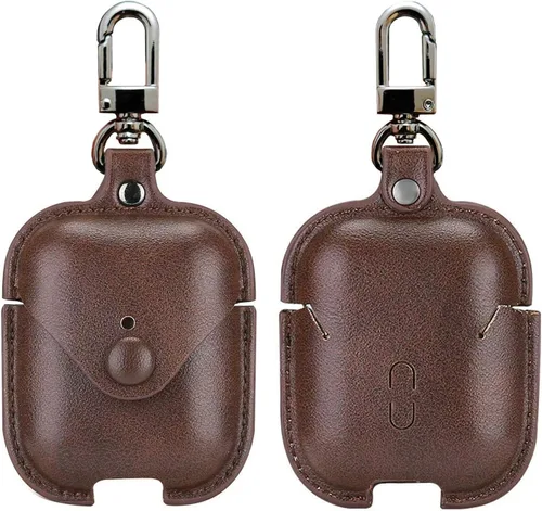 Vista 15 de MODOS LOGICOS Funda de carga de cuero para AirPods 1/2, cierre rápido seguro compatible con Apple AirPods 1/2 Generación - Negro