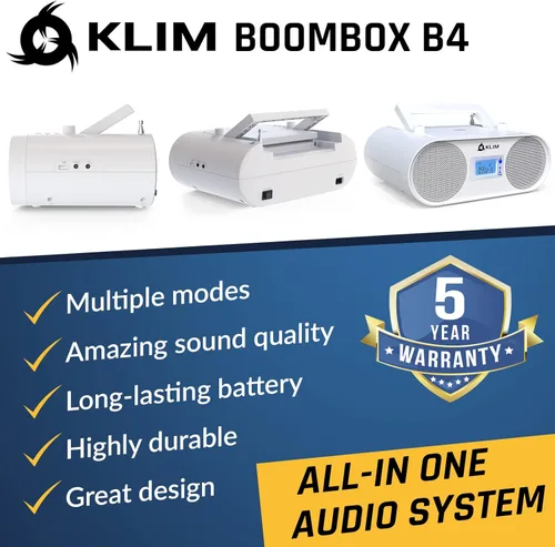Vista 2 de KLIM Boombox B4 reproductor de CD portátil sistema de audio + radio AM/FM con reproductor de CD, MP3, Bluetooth, AUX, USB + cable e inalámbrico