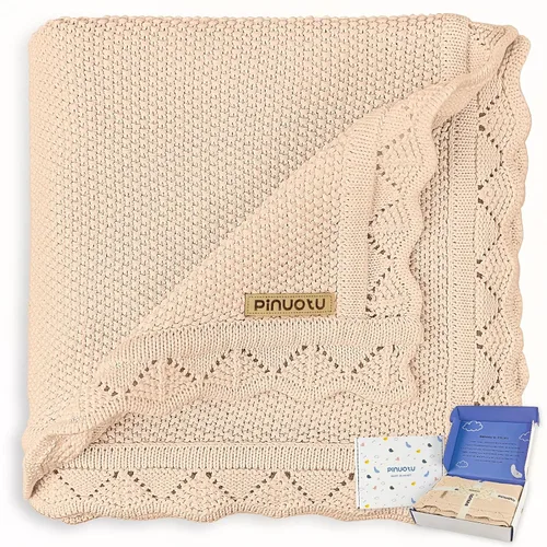 Manta de punto para bebés para niños y niñas, 100% algodón, manta para cuna y cochecito para recién nacidos, bebés, niños pequeños, crema, 40 x 31