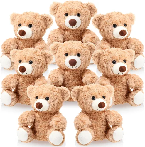 Jenaai - 8 osos de peluche a granel de 10 pulgadas, lindo, marrón claro