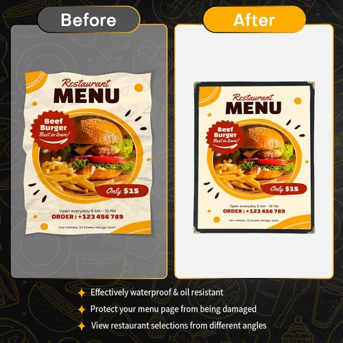 Vista 4 de Fundas de menú de 8.5 x 11 pulgadas Paquete de 30 fundas transparentes para menú de recetas de restaurante para cocina, bebida, vino, cubiertas