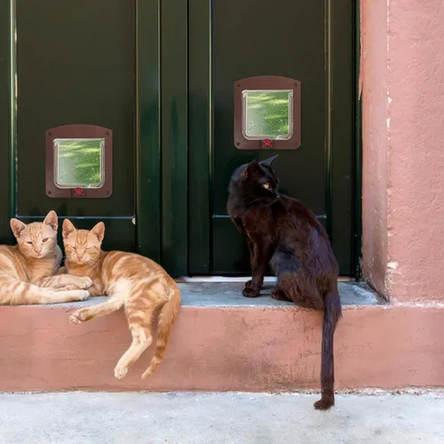 Vista 4 de Heavy Duty Locking Cat Door for Interior Doors Two-Way Pet Access Flap with Safety Lock Abs Construction for Cats and Small Dogs Easy Installation