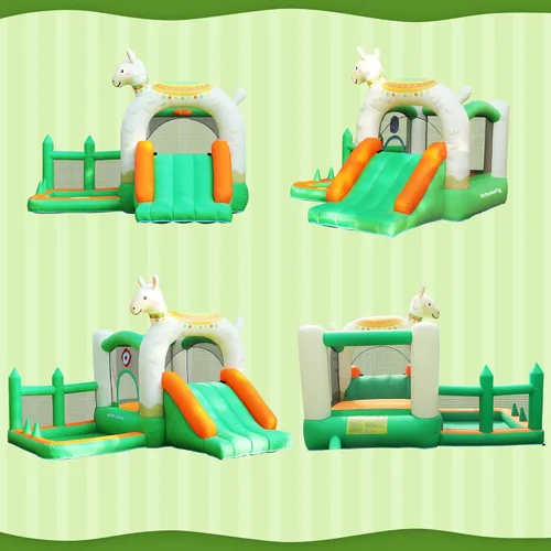 Vista 3 de INFLATEFLY Casa de Rebote Inflable, Castillo Hinchable de Alpaca con Tobogán para Niños y Bebés, Casa de Rebote Inflable con Soplador, Pozo
